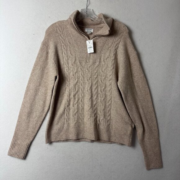 J Crew factory sweater sz M‎ 1/4 zip textured beige extra soft wool blend - Picture 1 of 6